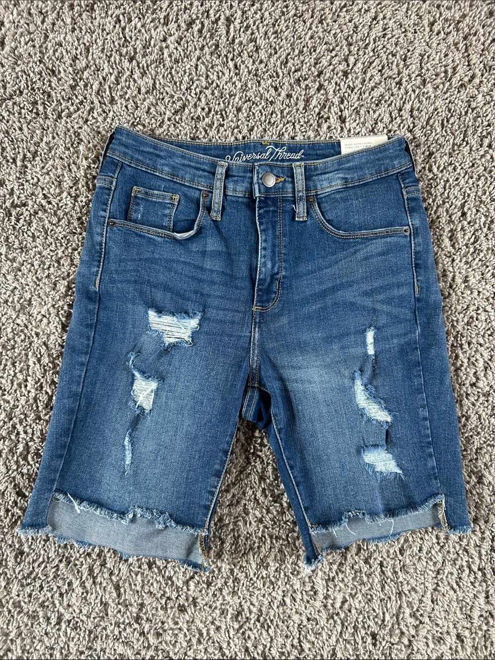 Universal Thread Medium Blue Distressed Denim Bermuda Shorts